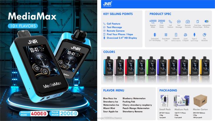 saures Apfeleis- JNR vapes factory JNR MediaMax 40.000 Puff 6V6V20